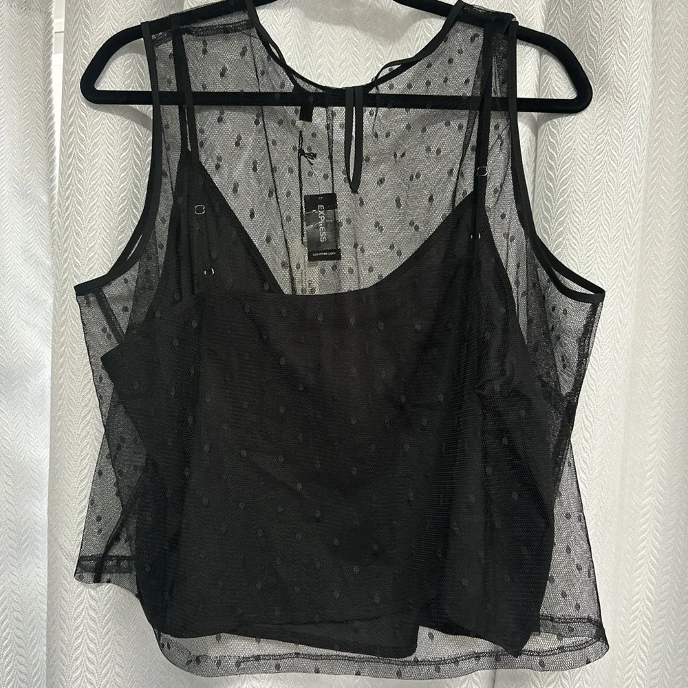 Express NWT Chic Sheer Black Polka Dot Blouse - Picture 3 of 3